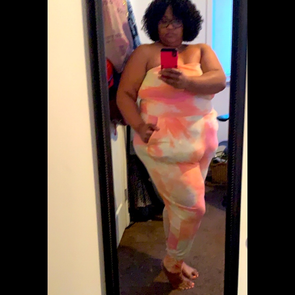 Strapless tye dye jumper, stack leg, size 3x